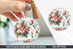 Flower Keychain Sublimation - Valentine Keychain PNG Design Product Image 1