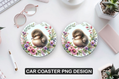 Cute Hen Car Coaster Sublimation| Animal Coaster PNG Product Image 1