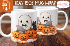 Cute Halloween mug wrap PNG, Cute IT ghost mug png Product Image 3