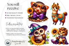 Cute Autumn Animals &amp; Sunflowers - Thanksgiving Clipart Product Image 2