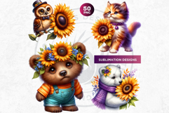 Cute Autumn Animals &amp; Sunflowers - Thanksgiving Clipart Product Image 6