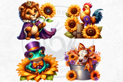 Cute Autumn Animals &amp; Sunflowers - Thanksgiving Clipart Product Image 7