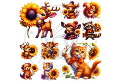 Cute Autumn Animals &amp; Sunflowers - Thanksgiving Clipart Product Image 9