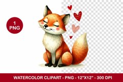 valentine png watercolor clipart - fox Product Image 1