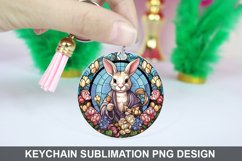 Bunny Round Keychain, Bunny Flowers Keychain Design Product Image 1