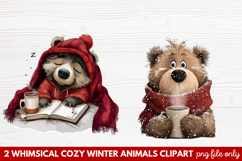 Whimsical Cozy Winter Animals Clipart | Cute Snowy Forest Product Image 1
