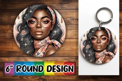 Blissful Keychain Round PNG Style, Afro Girl Product Image 1