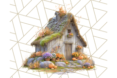 Fall Barn Clipart PNG With Pumpkins and Flowers, Autumn Png Product Image 2