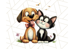 Dog and Cat Friends PNG, Cute Pet Clipart, Funny Animal Art Product Image 2