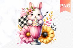 Easter Bunny And Milkshake Flowers Sublimation - Clipart PNG Product Image 1