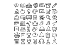 50 Black and White Education Outline Icons Collection Design Product Image 1