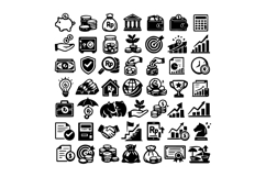 50 Black and White Finance Icons Collection Design Product Image 1