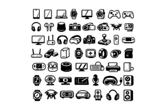 50 Black and White Gadget Icons Collection Design Product Image 1