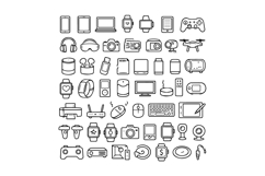 50 Black and White Outline Gadget Icons Collection Design Product Image 1