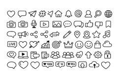 50 Black and White Social Media Outline Icons Design Product Image 1