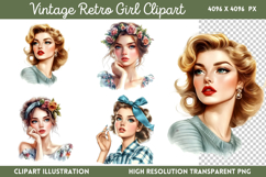 Vintage Retro Girls Clipart PNG Product Image 1