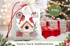 Watercolor Christmas Birds Santa Sack, Winter Gift Bag Product Image 1
