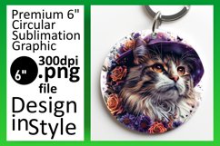 Purrfectly Whimsical Sublimation Circle Design Keychain Product Image 1