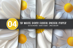 3D White Daisy Floral Digital Paper Product Image 1