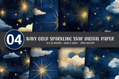 Navy Gold Sparkling Star Digital Paper Product Image 1