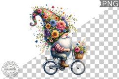Floral Crown Gnome Rides A Bike Sublimation Clipart Design Product Image 1
