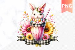 Easter Bunny And Milkshake Flowers Sublimation - Clipart PNG Product Image 1