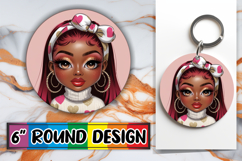Whimsical Circle Keychain Sublimation, Afro Girl Product Image 1