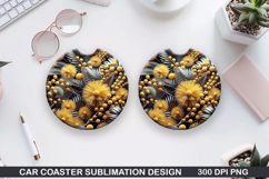 Flowers Car Coaster Sublimation| Flowers Coaster PNG Design Product Image 1