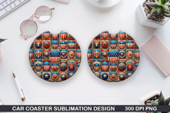 4th Of July Car Coaster Sublimation| 4th Of July Coaster PNG Product Image 1
