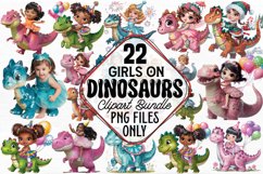 Girls on Dinosaurs Clipart Bundle PNG Product Image 1