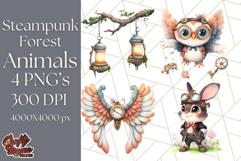 Vintage Steampunk Forest Animal PNG Clipart for Sublimation Product Image 1