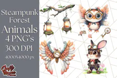 Vintage Steampunk Forest Animal PNG Clipart for Sublimation Product Image 1
