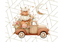Vintage Truck Pumpkin and Fall Flowers PNG Clipart, Autumn Product Image 2