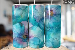 Teal Alcohol Ink Flower Tumbler Wrap -High Quality 300 Dpi Product Image 1