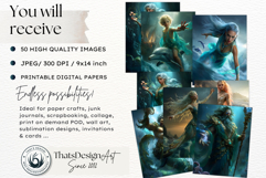 Fantasy Greek Sea Gods &amp; Merfolk Digital Paper Illustrations Product Image 2