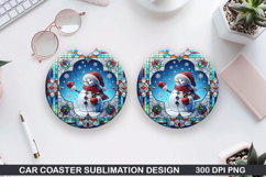 Snowman Car Coaster Sublimation|Christmas Coaster PNG Design Product Image 1