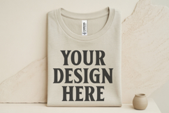 Heather Peach Folded Bella Canvas 3001 Flat Lay T-Shirt Product Image 1