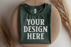 Gildan 64000 Forest Green Folded T-Shirt Mockup | Flat Lay U Product Image 1