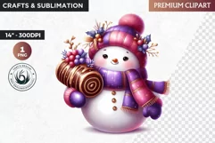 Purple Snowman Clipart, Christmas clipart sublimation design Product Image 1