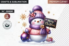 Purple Snowman Clipart, Christmas clipart sublimation design Product Image 1