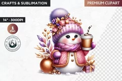 Purple Snowman Clipart, Christmas clipart sublimation design Product Image 1