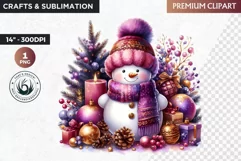 Purple Snowman Clipart, Christmas clipart sublimation design Product Image 1