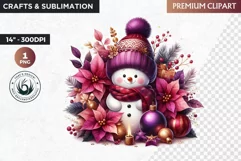 Purple Snowman Clipart, Christmas clipart sublimation design Product Image 1