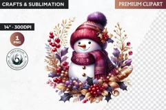 Purple Snowman Clipart, Christmas clipart sublimation design Product Image 1