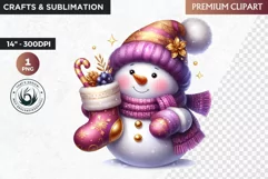 Purple Snowman Clipart, Christmas clipart sublimation design Product Image 1