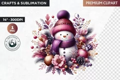 Purple Snowman Clipart, Christmas clipart sublimation design Product Image 1
