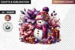 Purple Snowman Clipart, Christmas clipart sublimation design Product Image 1
