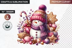 Purple Snowman Clipart, Christmas clipart sublimation design Product Image 1