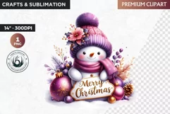Purple Snowman Clipart, Christmas clipart sublimation design Product Image 1