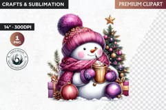Purple Snowman Clipart, Christmas clipart sublimation design Product Image 1